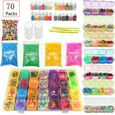 $33.73 • Buy 70pcs DIY Slime Kit Supplies Clear Crystal Slime Making Kit Slime Foam Beads  
