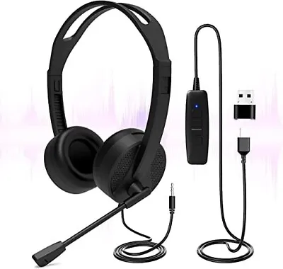 USB Call Centre Headset 2 In 1 Noise Cancelling & Audio Controls For Chat Gaming • £12.96