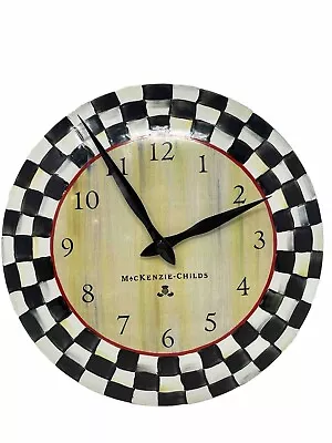 MacKenzie Childs Courtly Check Hanging Wall Clock Round Black And White 12” Art • $64.97