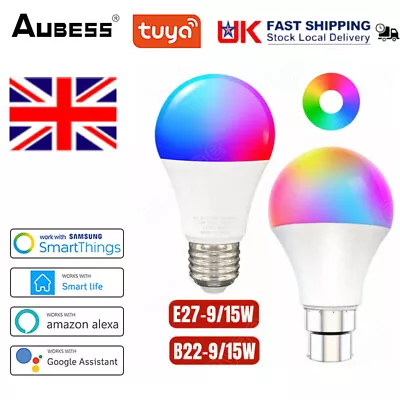 WiFi RGB Smart LED Light Bulb E27/B22 9W/15W RGB Color Lamp For Alexa Google ~UK • £7.99