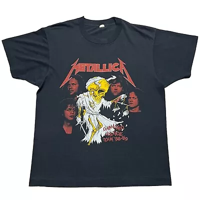 Vintage 80s 1988-89 Metallica Pushead Damaged Justice Tour Dates Tee - Size L • $190