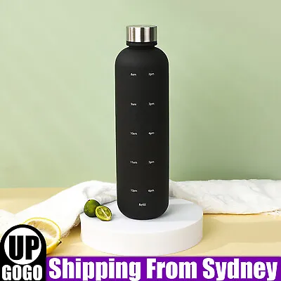 1L Water Bottle Motivational Drink Flask With Time Markings BPA Free Sport Gym A • $14.99