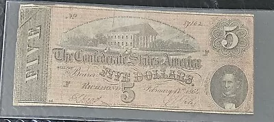 1864 Confederate States Of America Five Dollars 5 Richmond Virginia Note • $69