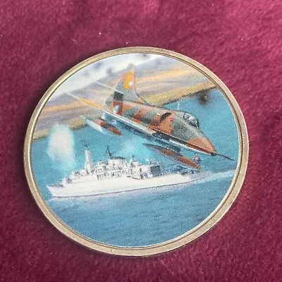 FALKLANDS WAR 45mm SILVER PLATED COLOURED PROOF MEDAL-THE LOSS Of HMS ANTELOPE • £7.50