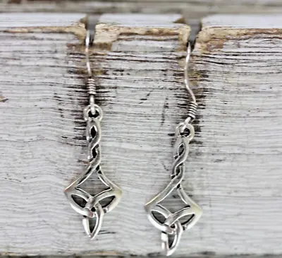 Vintage Irish Celtic Knot Sterling Silver Dangle Drop Earrings 925 Pretty Design • $24