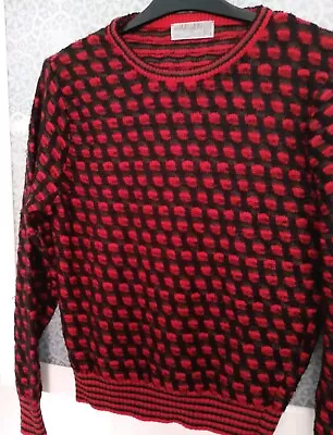 JAEGER Wool Mix Jumper - Size 34  - Raspberry Red Patterned Possibly Vintage  • £11.50
