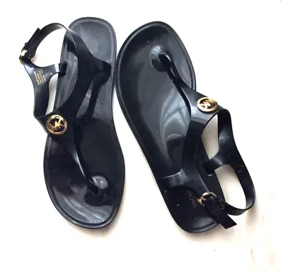 Michael Kors Jelly Black/gold Hardware Sandals Size 10m 41m • $39.09