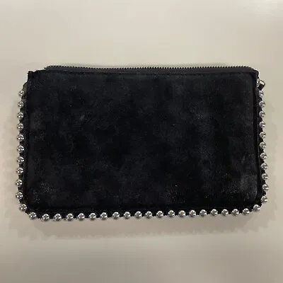 Zara Women Black Suede Sliver Studded Clutch Handbag Clutch • $24.99