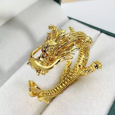 Ethnic Style Retro Dragon Opening Adjustable Ring Inlaid Diamond Zodiac Rings Mp • £2.62