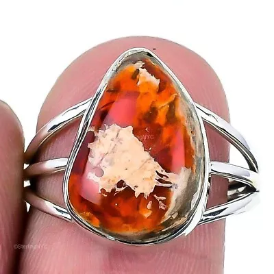 Natural Mexican Fire Opal Gemstone 925 Silver Statement Ring Size 8 For Women • $16.99