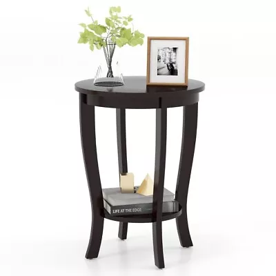 2 Tier Mid-Century Modern Round Side Table Storage Nightstand Home Bedside Table • $78.96