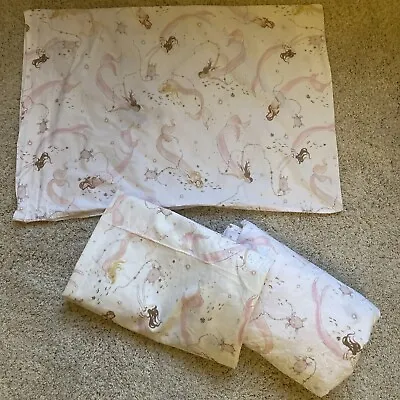 Pottery Barn Kids Twin Sheet Set 3 Piece Bailey Mermaids Flat Fitted Pillowcase • $38.25