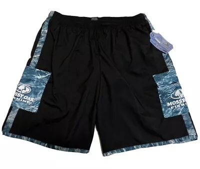 Mossy Oak Elements Mens Size XL Cargo Swim Shorts NWT Black Aqua Blue Camo Lined • $9.79