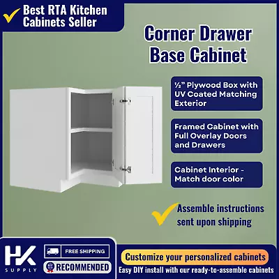 Kitchen Cabinet Aspen White Shaker 36  Corner Drawer Base Cabinet (ASP-CDB36) • $535.38