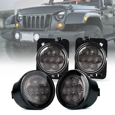 4X LED Turn Signal & Fender Side Light Smoke Lens For 07-18 Jeep Wrangler JK • $78.11