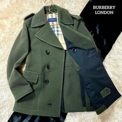 Burberry London Peacoat Mega Check Double Khaki Mens Size M Preowned Authentic • $250