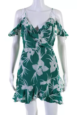 Majorelle Womens V Neck Ruffle Trim Floral Sleeveless Romper Green Size Small • $2.99