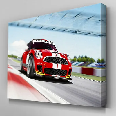 Cars382 Red Mini Cooper Race Track Canvas Art Ready To Hang Picture Print • £8.99