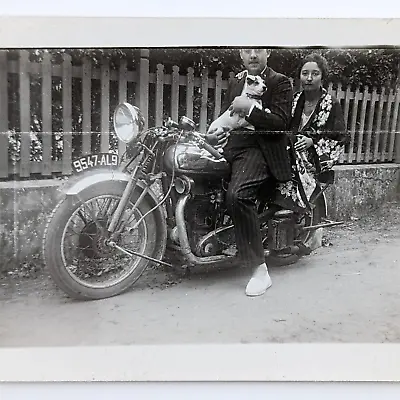 Snapshot Photo Man Woman Jack Russell Terrier Dog On Motorcycle • £32.81