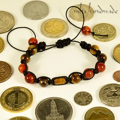 Men's Tiger's Eye & Carnelian Natural Gemstone Beaded Cord Shamballa Bracelet • $27