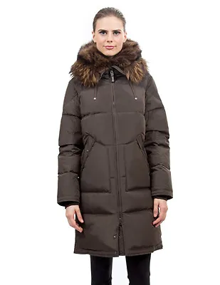 Goose Down Coat Parka W/ Real Raccoon Fur Sz XL US 12 14 EU 44 $895 Пуховик Енот • $239.95