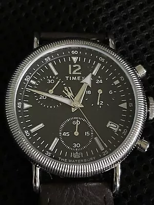 Timex TW2W20600 Men's Waterbury Coin Edge Chronograph Black Brown Band Watch • $155