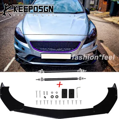 For Volvo V40 S60 S40 Front Bumper Lip Spoiler Splitter Strut Rods Glossy Black • $65.91