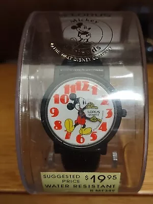 NEW LORUS Quartz Mickey Mouse Watch Black Leather Band Huge Numbers Boys/Kids • $30