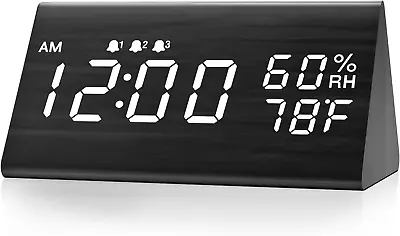 Digital Alarm Clock With Wooden Electronic LED Time Display 3 Alarm Settings  • $25.30