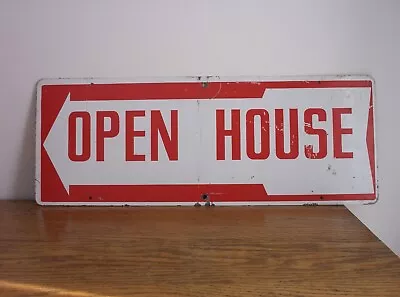 VINTAGE OPEN HOUSE DOUBLE SIDED RIGID METAL SIGN - 24  X 9  REAL ESTATE W/ Arrow • $25