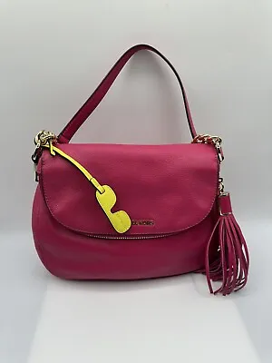 Michael Kors Bedford Tassel Medium Fuchsia Leather Shoulder Hobo Handbag • $59.99