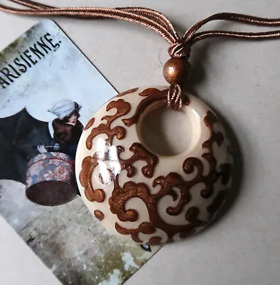 Zsiska Hand Crafted Brown & Cream Resin Pendant On Adjustable Cord In Box • $38