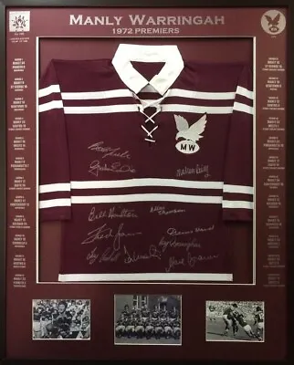 $550 • Buy Blazed In Glory - Manly Warringah 1972 Premiers  - NRL Signed & Framed Jersey