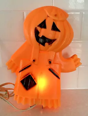 Halloween Jack O Lantern Pumpkin Overalls Blow Mold 2 Sided Lighted Vintage • $39.99