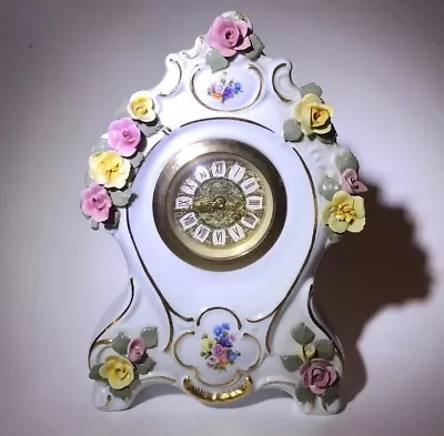 Antique Dresden Mercedes Porcelain Flower Ornamented Mantel Shelf Clock • $66.50