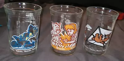 Tom & Jerry Welch's Jelly Jar Clear Drinking Glasses Vintage 1990 Set Of 4 • $0.99