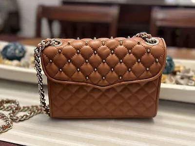 Rebecca Minkoff Quilted Mini Affair With Studs Crossbody Bag Cognac Gold • $69