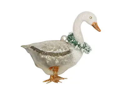 £11.99 • Buy Gisela Graham Novelty Christmas Tree Decoration - Glass Goose With Wreath