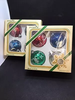 Pyramid Vintage Christmas Ball Ornaments Glitter With Boxes Set Of 8 • $16