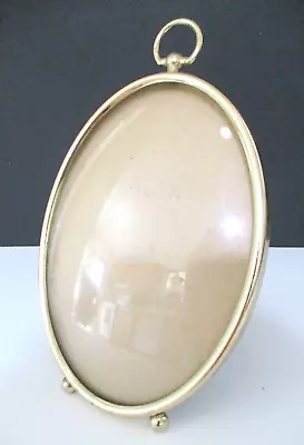 Vintage Brass Oval Bubble Convex Glass Picture Frame Easel Footed 5x7 • $34.75