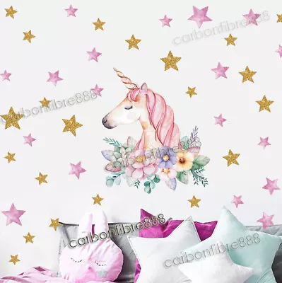 £4.19 • Buy New Unicorn Stars Floral Wall Stickers Horse Home Girls Children Room Decor UK