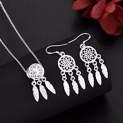 925 Sterling Silver Charm Necklace Earring Jewelry For Women Set Wedding TRENDY • $2.88
