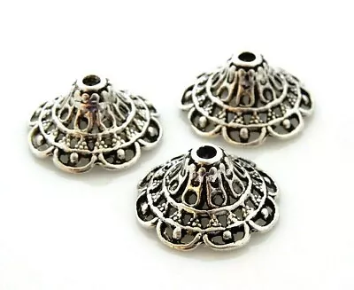 20 Tibetan Silver 18mm Cap Beads Scalloped Filigree Lace Design Accent Bead Caps • $4.49