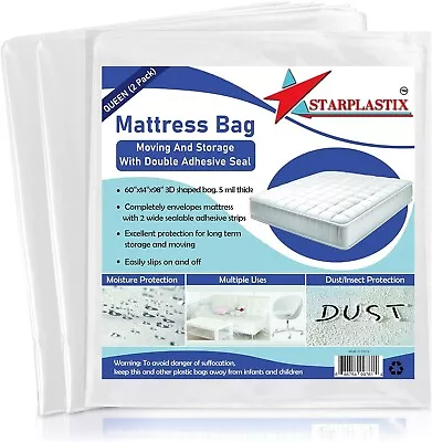 Starplastix Mattress Bags For Moving And Storage { 2PACK } Queen Size • $14.99