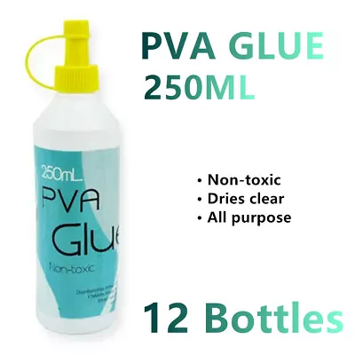 $34.95 • Buy 12x 250ml PVA Glue All Purpose White Art Craft Wood Slime Adhesive Scrapbooking
