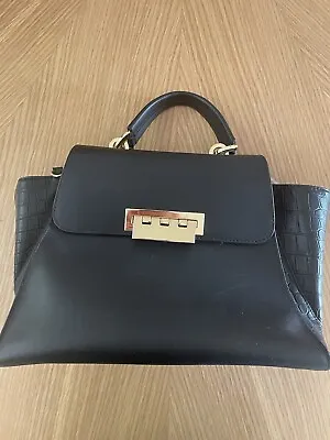 $29.99 • Buy Zac Posen Black Leather Top Handle And Crossbody Handbag With Gold Hardware