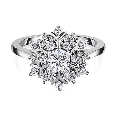 TJC 0.554ct Moissanite Cluster Ring For Women In Platinum Over Silver • £41.99