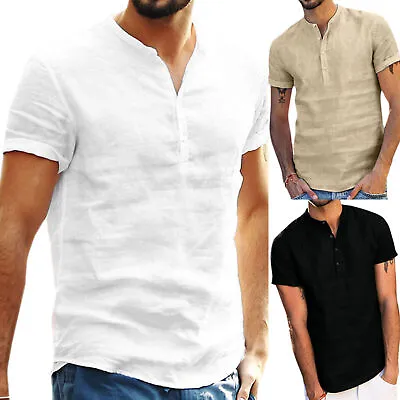 £10.91 • Buy Man Plain T-Shirt Tunic Short Sleeve V-Neck Casual Loose Tops Blouse Tee Shirts