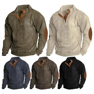 Mens Corduroy Shirt Classic Mens Shirt Jacket With Elbow Patch Long • £26.29