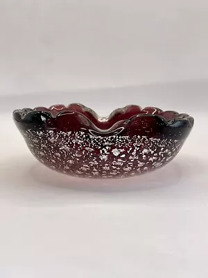 Murano Purple Glass Bowl Candy Dish Silver Fleck Heavy Glass  • £15